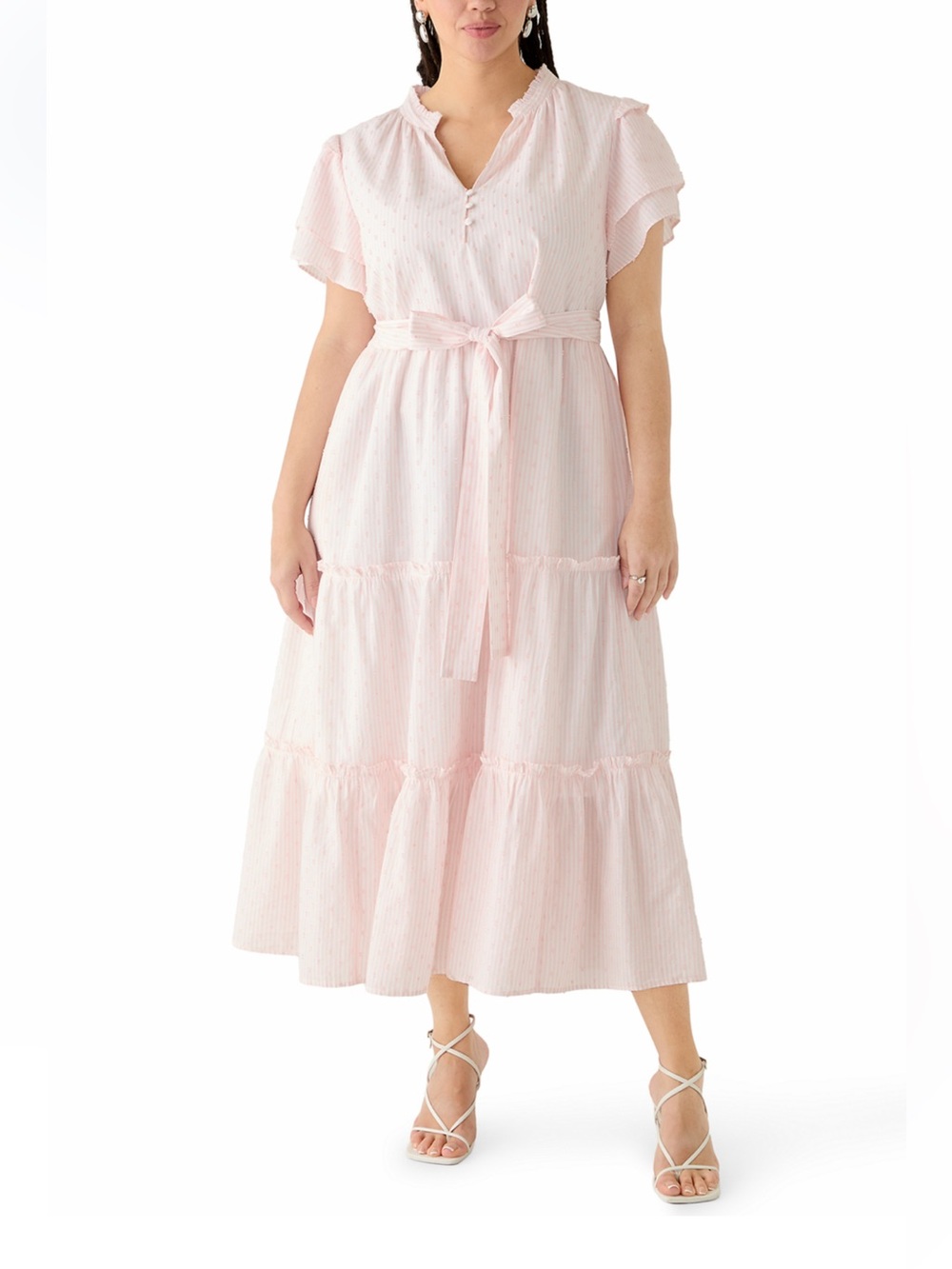crown & ivy Light Pink Striped Tiered Maxi Dress